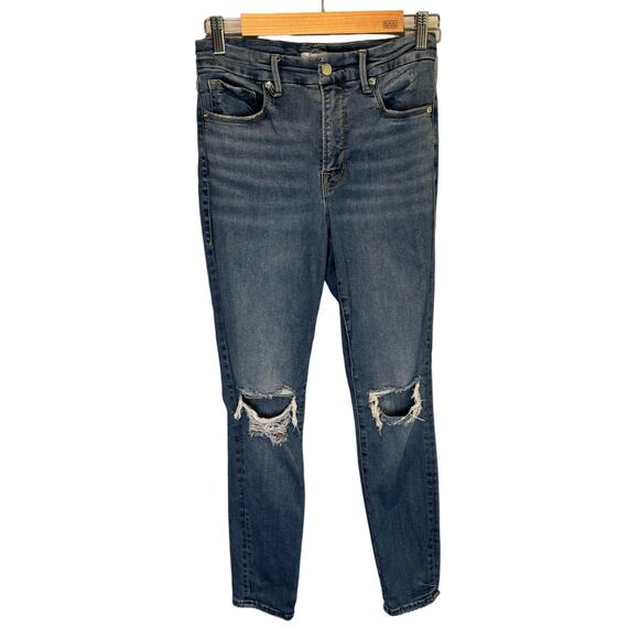 Good American Good Legs Busted Knees Skinny Jeans - size 4/27 - Picture 1 of 7